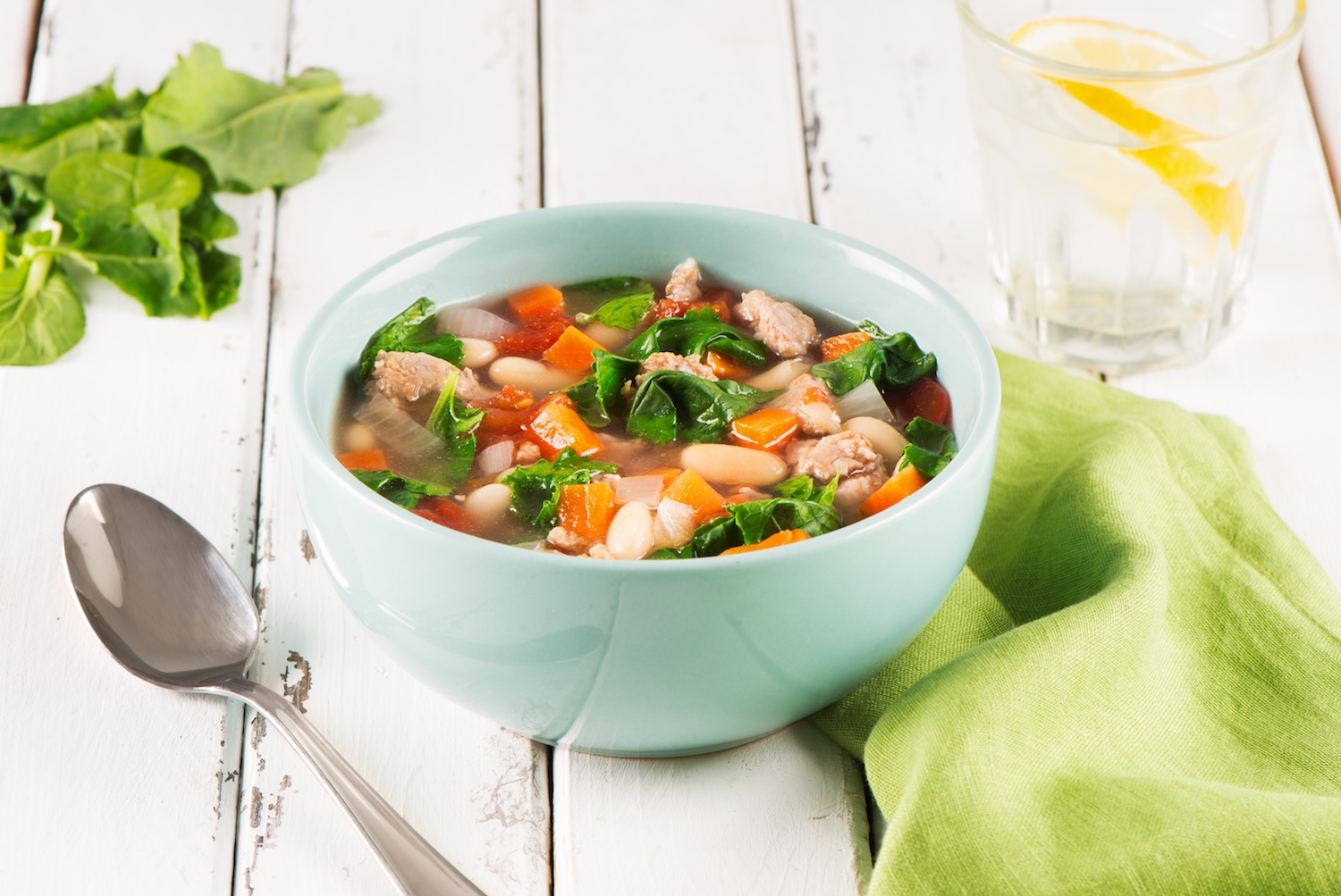 White bean and sausage soup with greens
