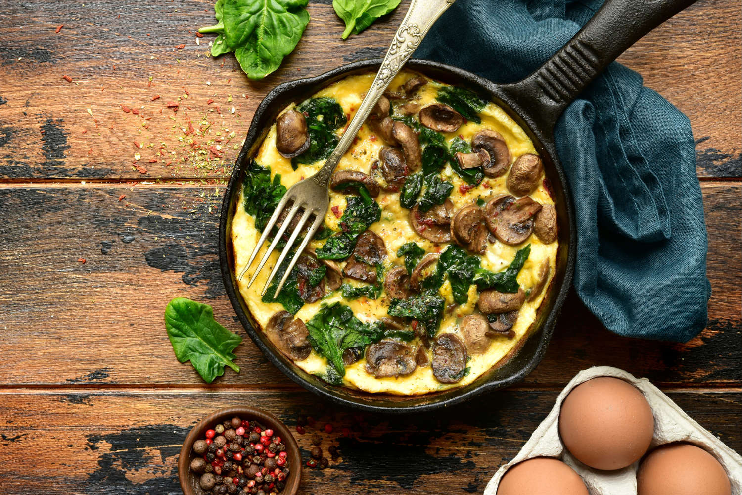 Mushroom, bacon and spinach omelette.